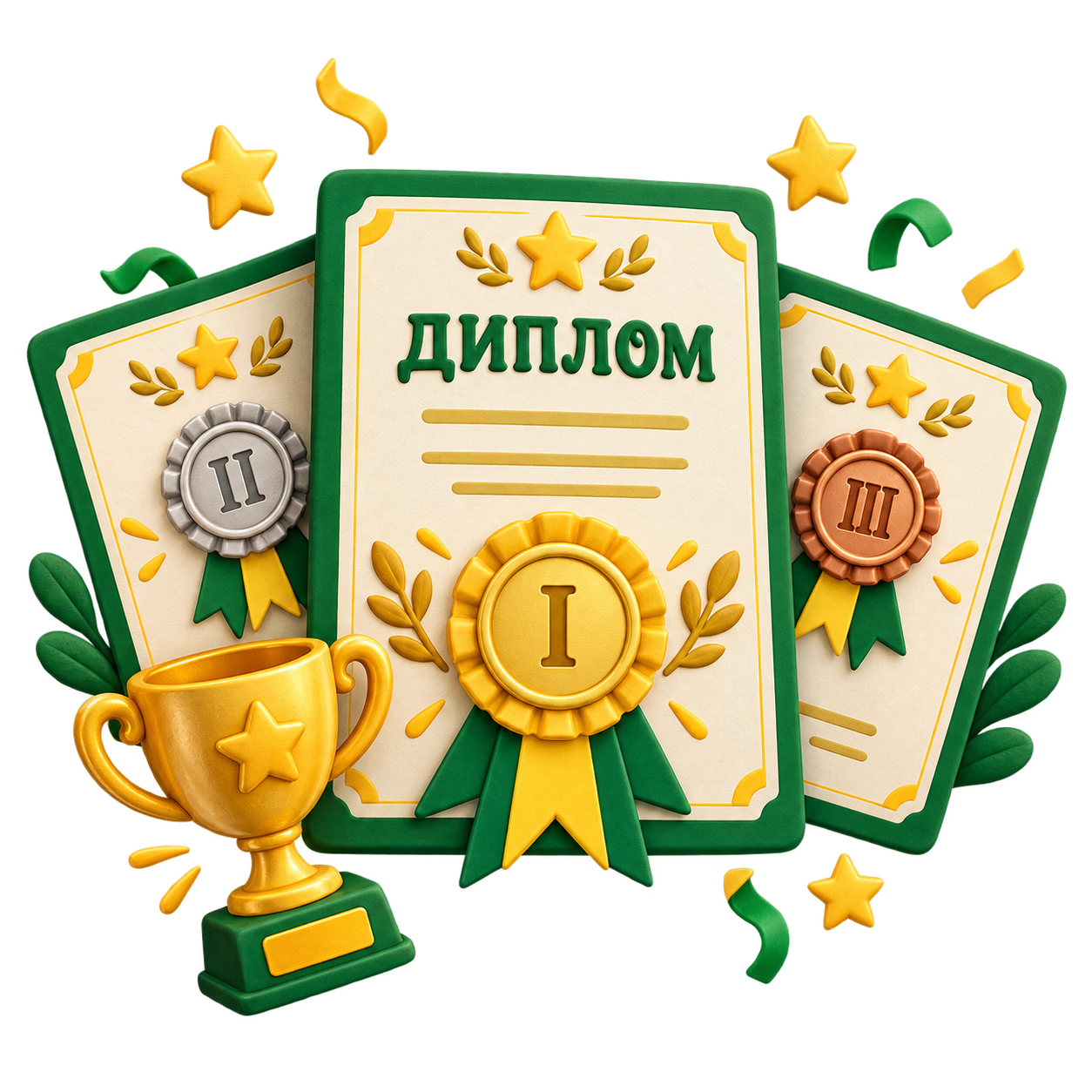 Бірінші, екінші және үшінші орындарға арналған дипломдар иллюстрациясы