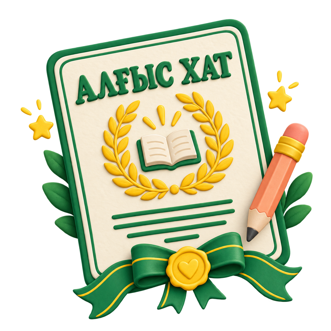 Кітап пен лавр жапырақтары бейнеленген ұстаздар мен ата-аналарға арналған алғыс хат